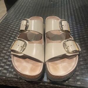 Birkenstock big buckle cream and gold size 39